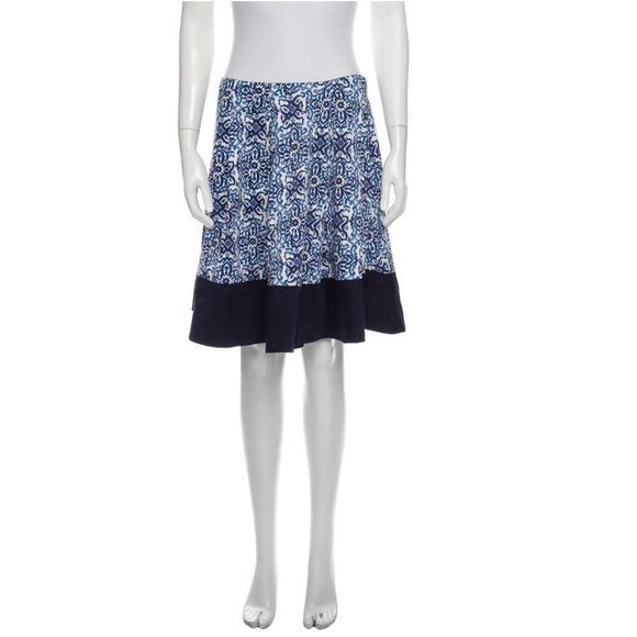 Milly Dresses & Skirts - Nwot Milly Floral Midi Skirt, Full Shape w Flower print, colorblock hem w navy